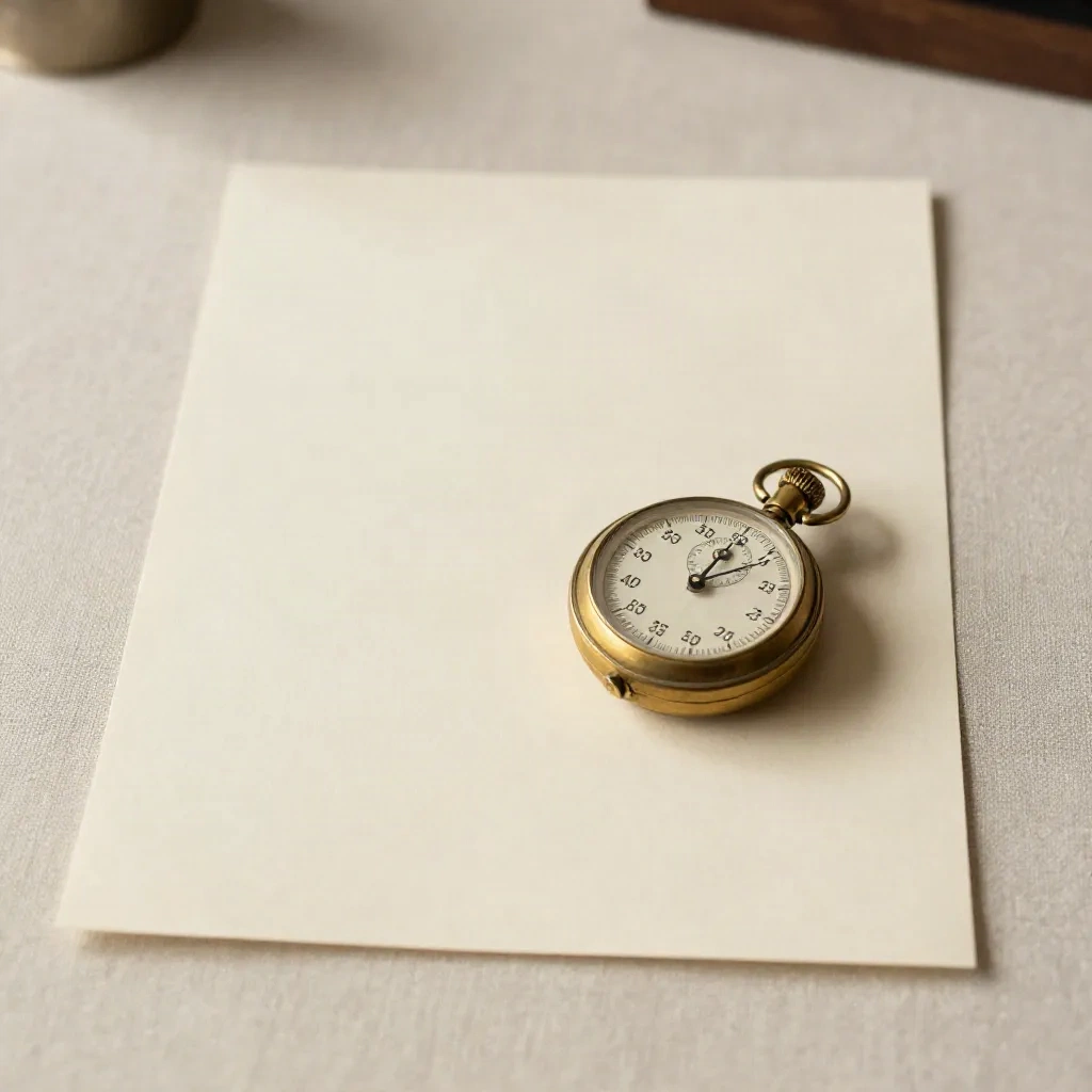 A brass stopwatch resting on a blank sheet of paper