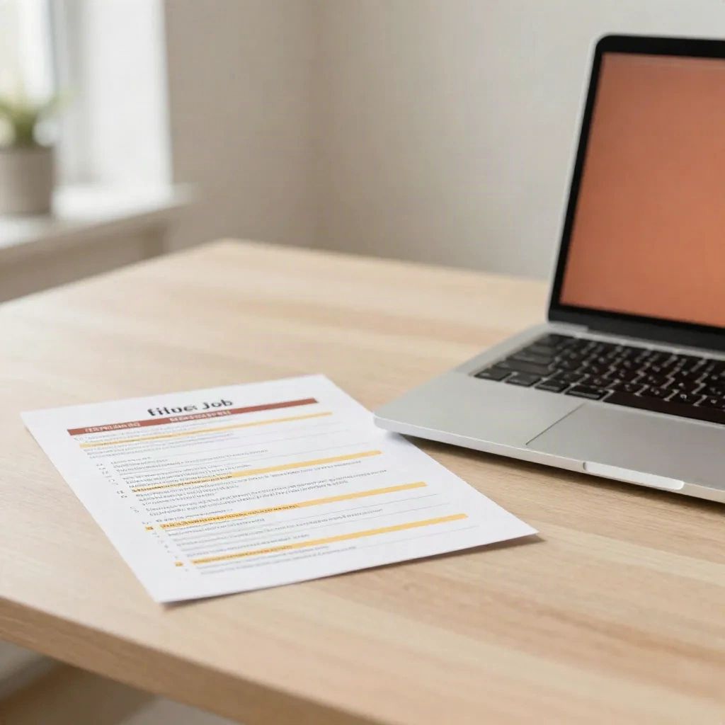 A job advert with highlighted lines next to a laptop