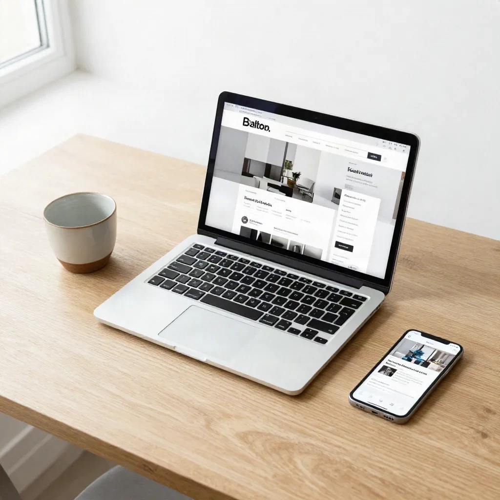 Vista dall'alto di una postazione di fotografia e-commerce con laptop e ceramica su scrivania di legno