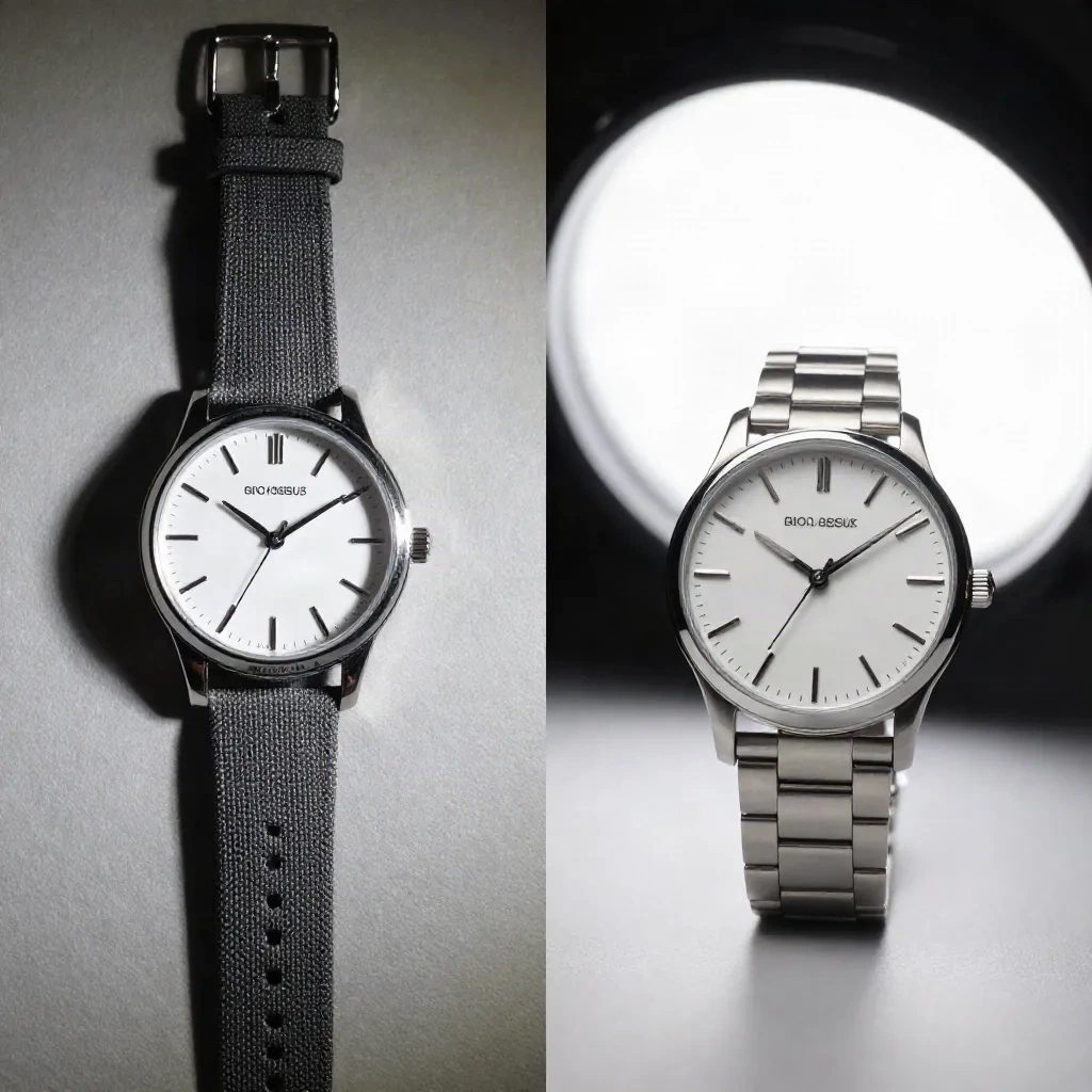 Comparison of harsh direct lighting versus soft diffused softbox lighting on a product watch photo