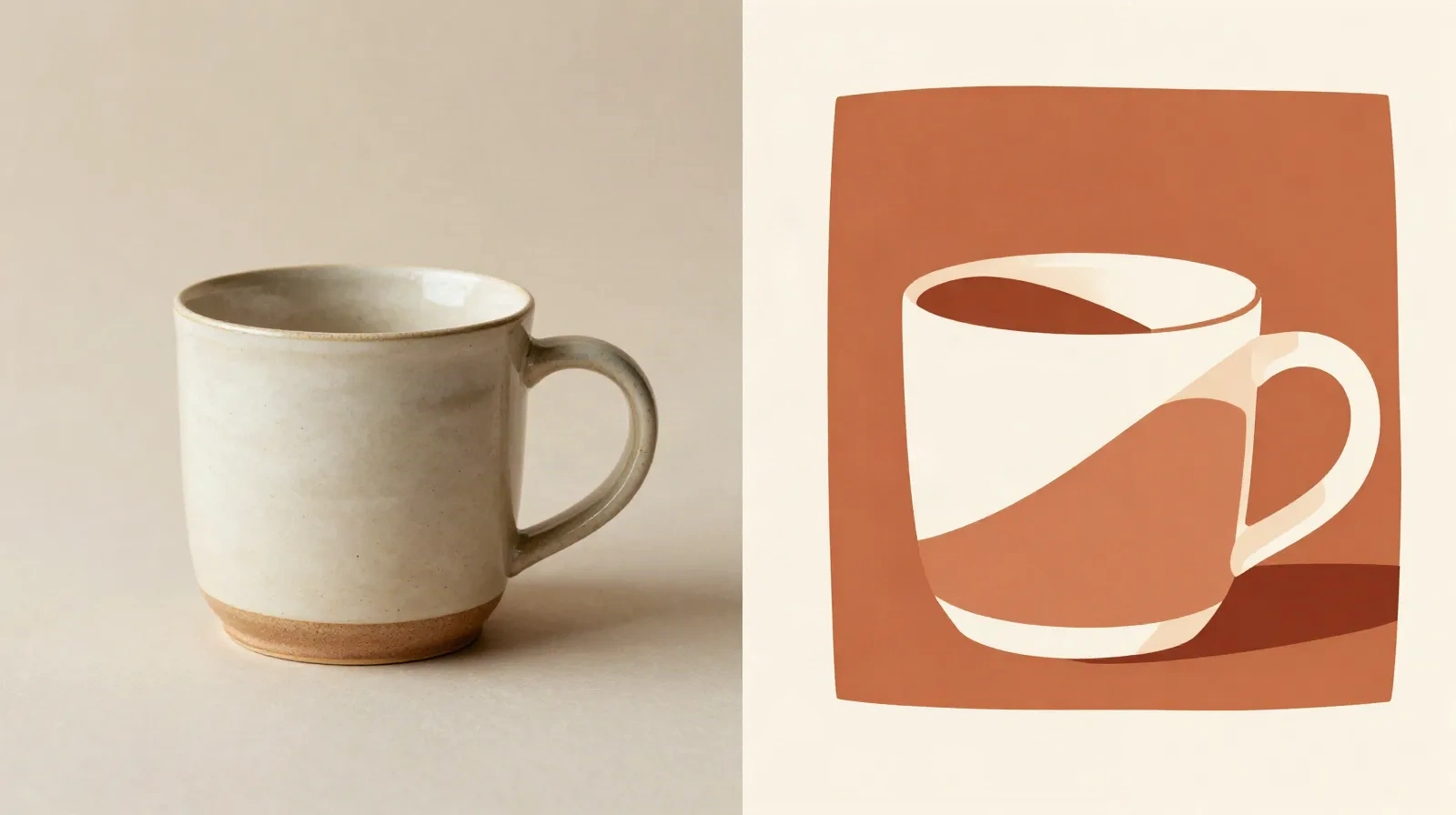 Ein Produktfoto einer Keramiktasse, verwandelt in eine minimalistische Poster-Illustration