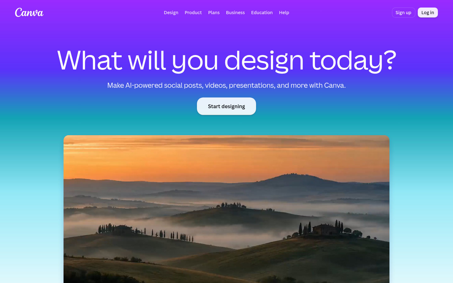 Canva homepage screenshot, October 2026