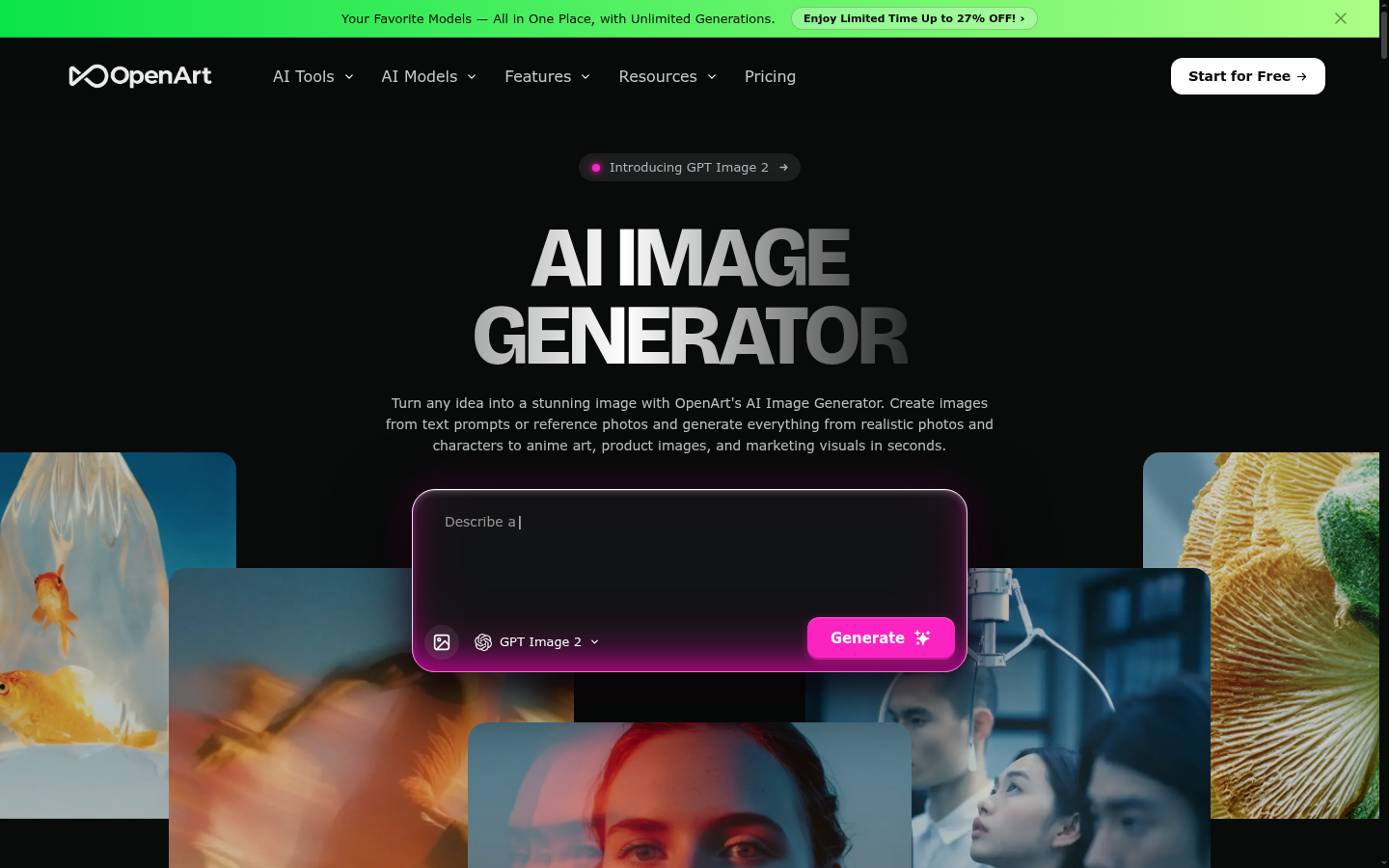 OpenArt AI Bildgenerator-Oberfläche, verwendet zum Testen der Fassadenanstrich-Prompts