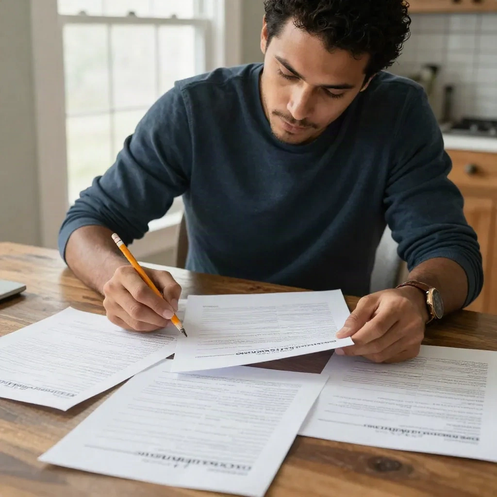 Homeowner reviewing contractor estimates at kitchen table
