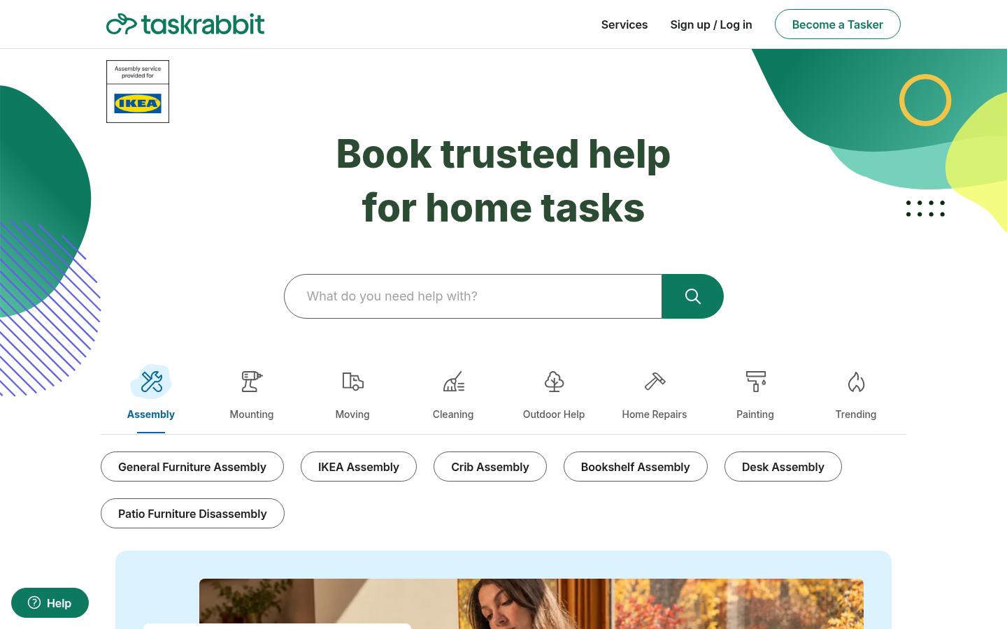Captura de la página de inicio de TaskRabbit