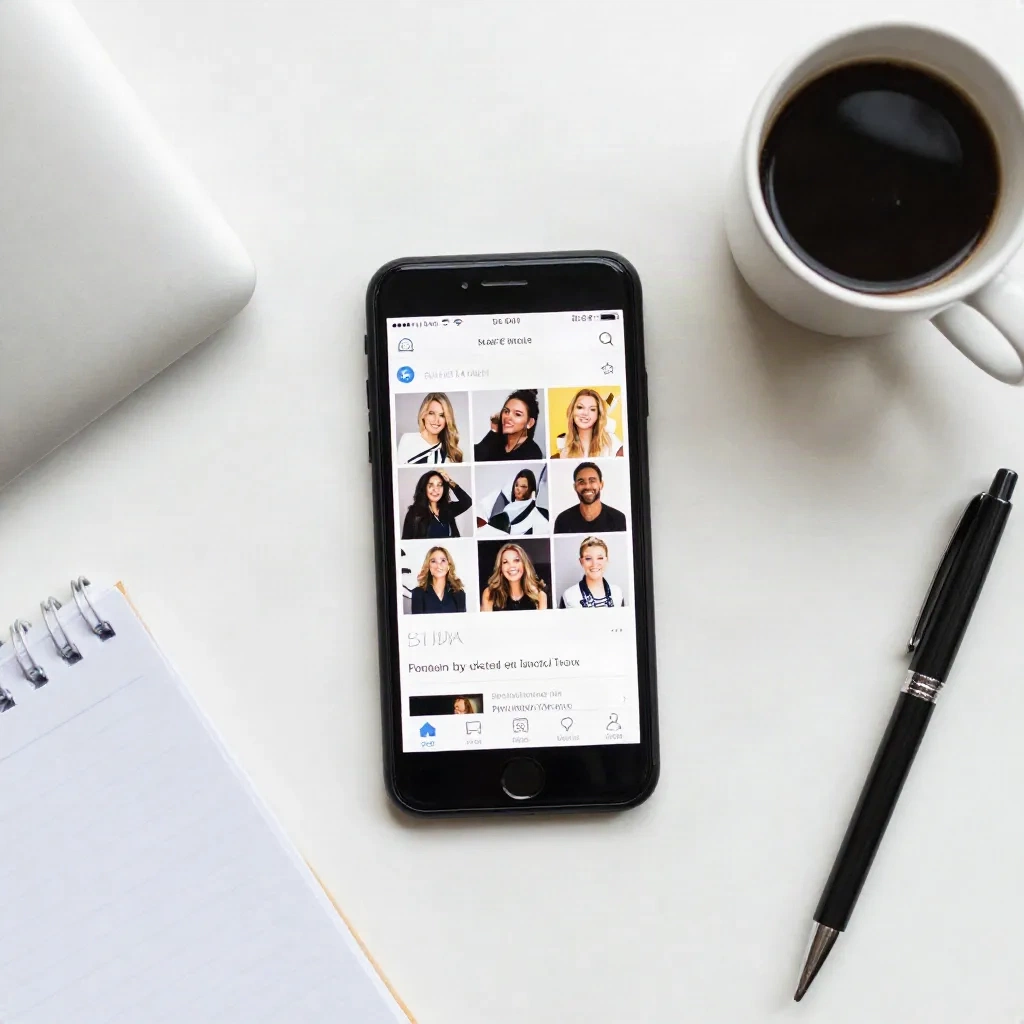 Flat lay desk setup for UGC content creation with smartphone and notebook