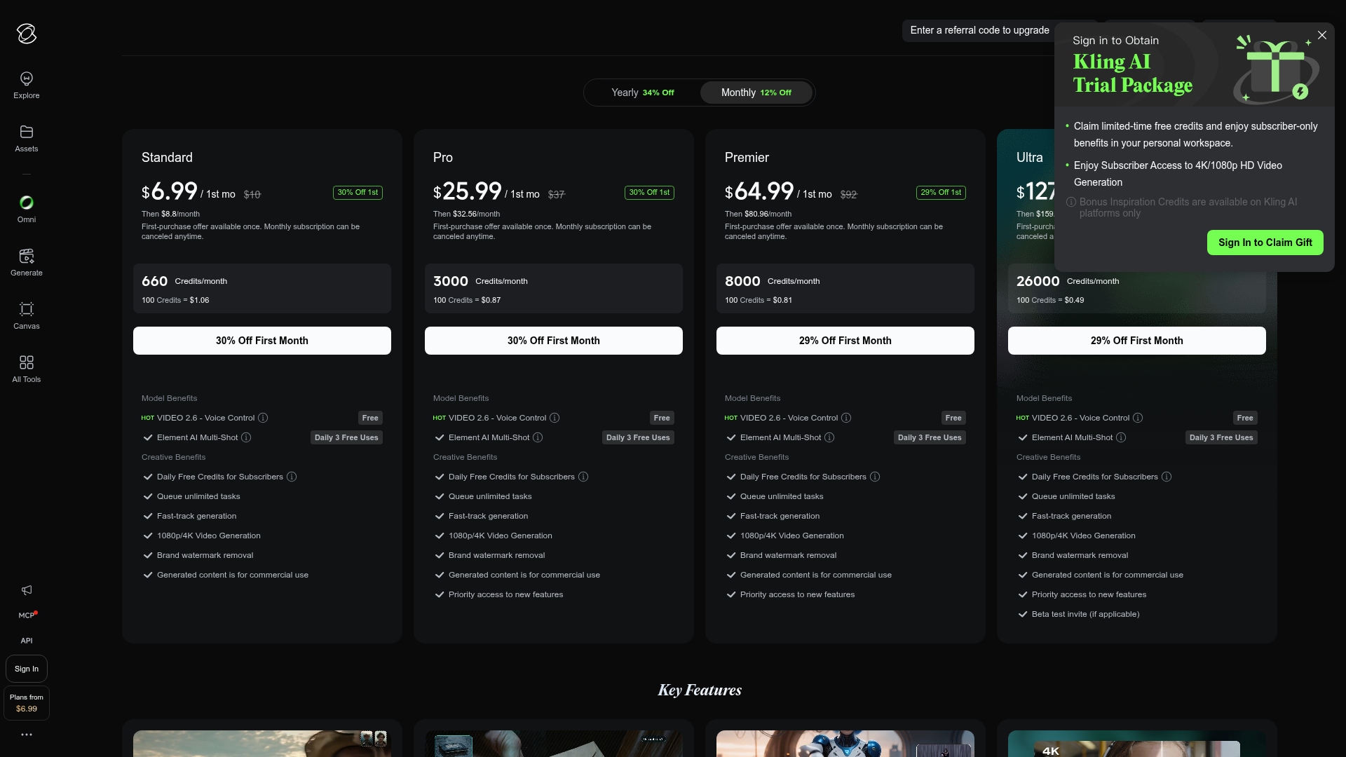 Kling AI Dashboard für Kamera-Control-Features