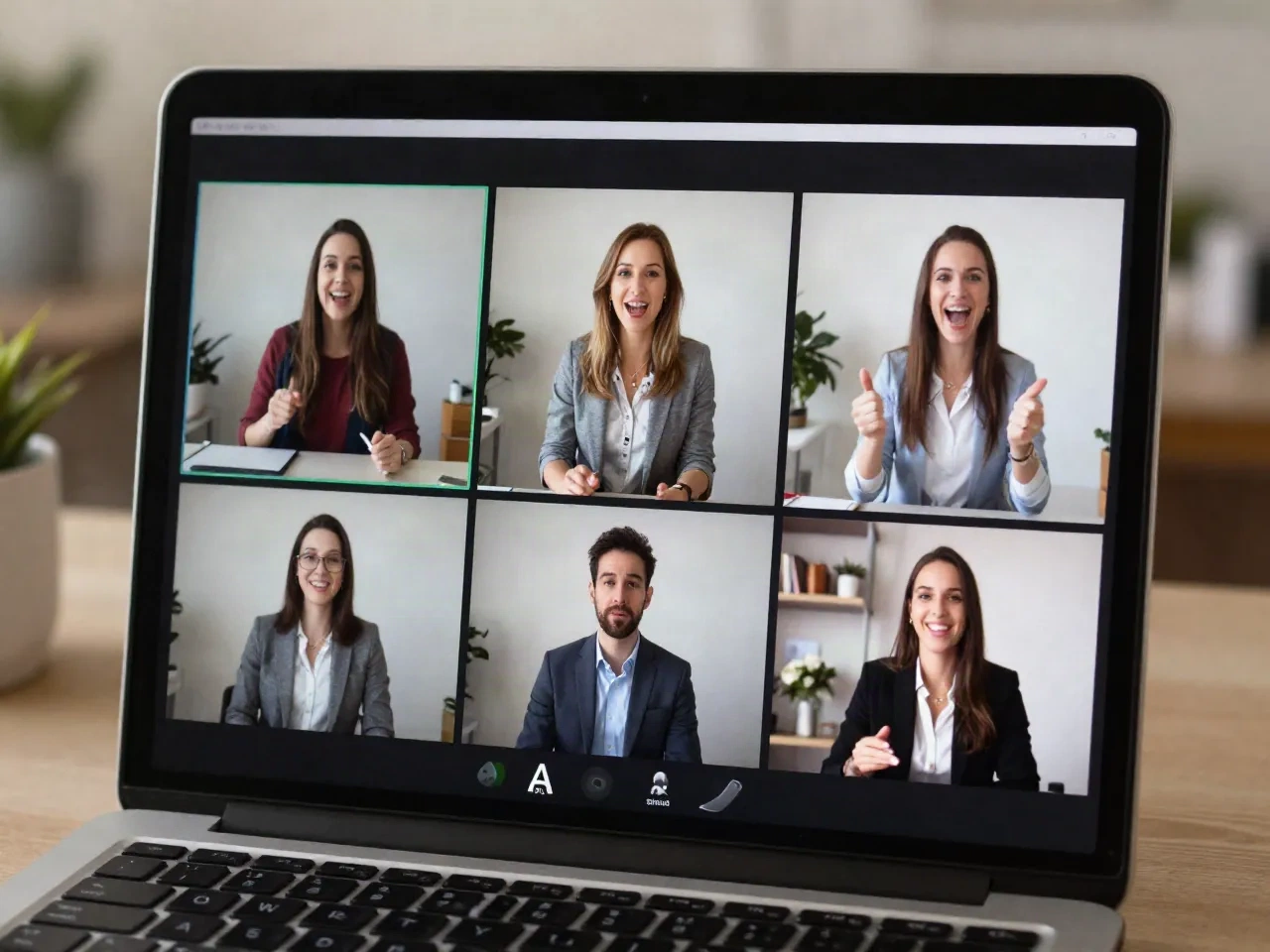 Laptop screen showing several presenter variants of the same video for testing