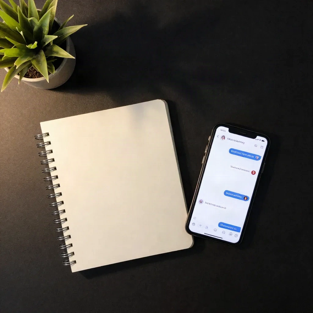 Minimal flat-lay of founder marketing tools on a dark surface
