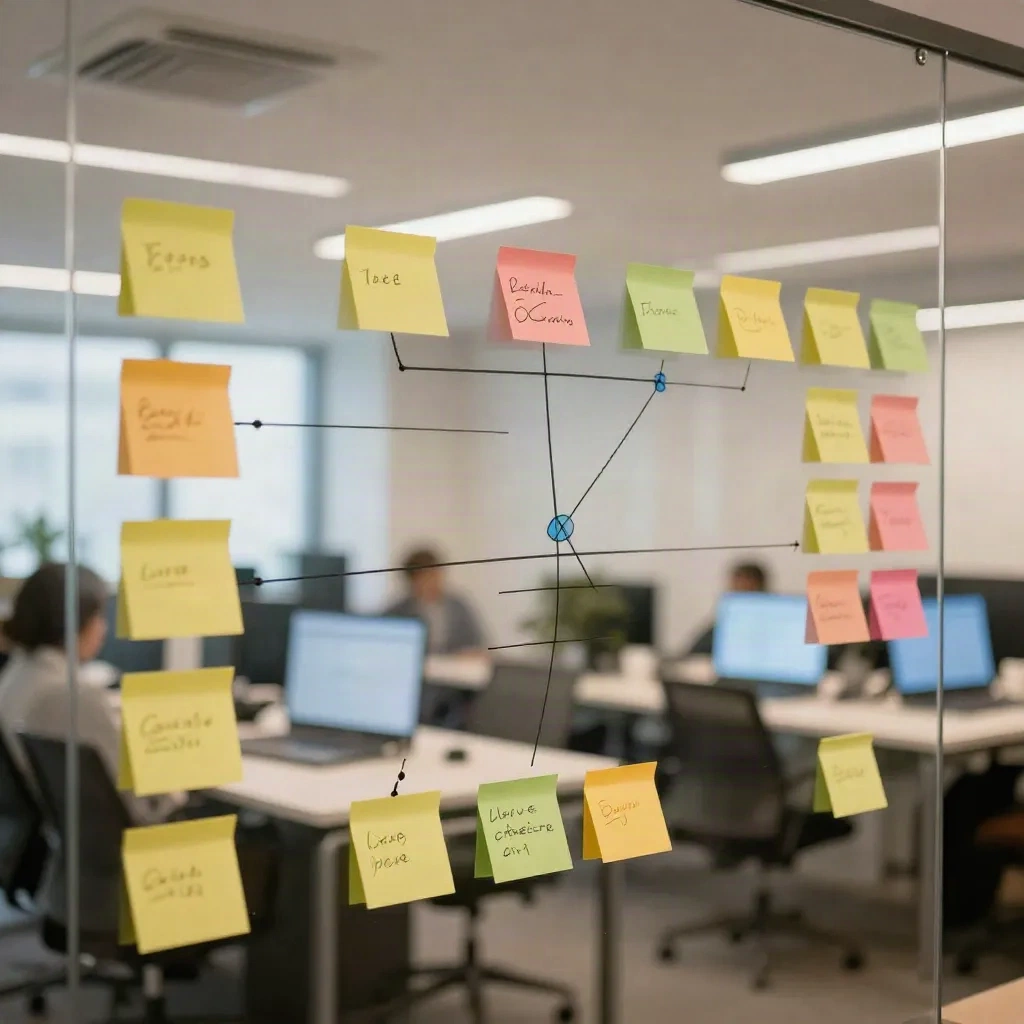 Content strategy planning board w nowoczesnym startup office