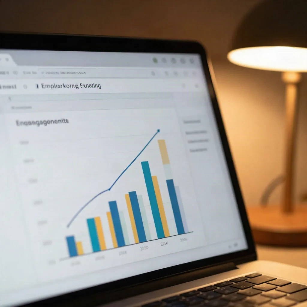 Email marketing analytics dashboard pokazujący rosnące metryki zaangażowania