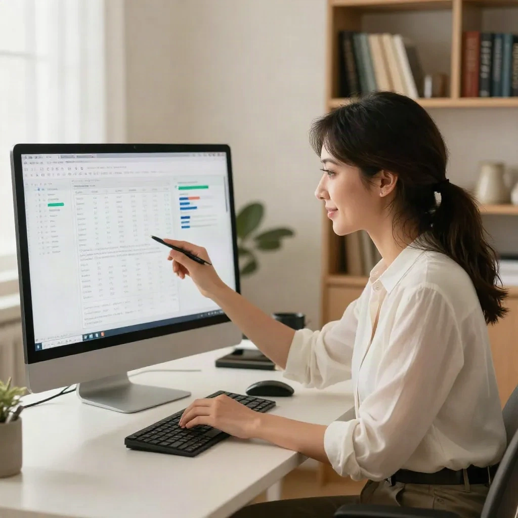 Gründer überprüft Content-Performance-Analytik auf Bildschirm im Home Office