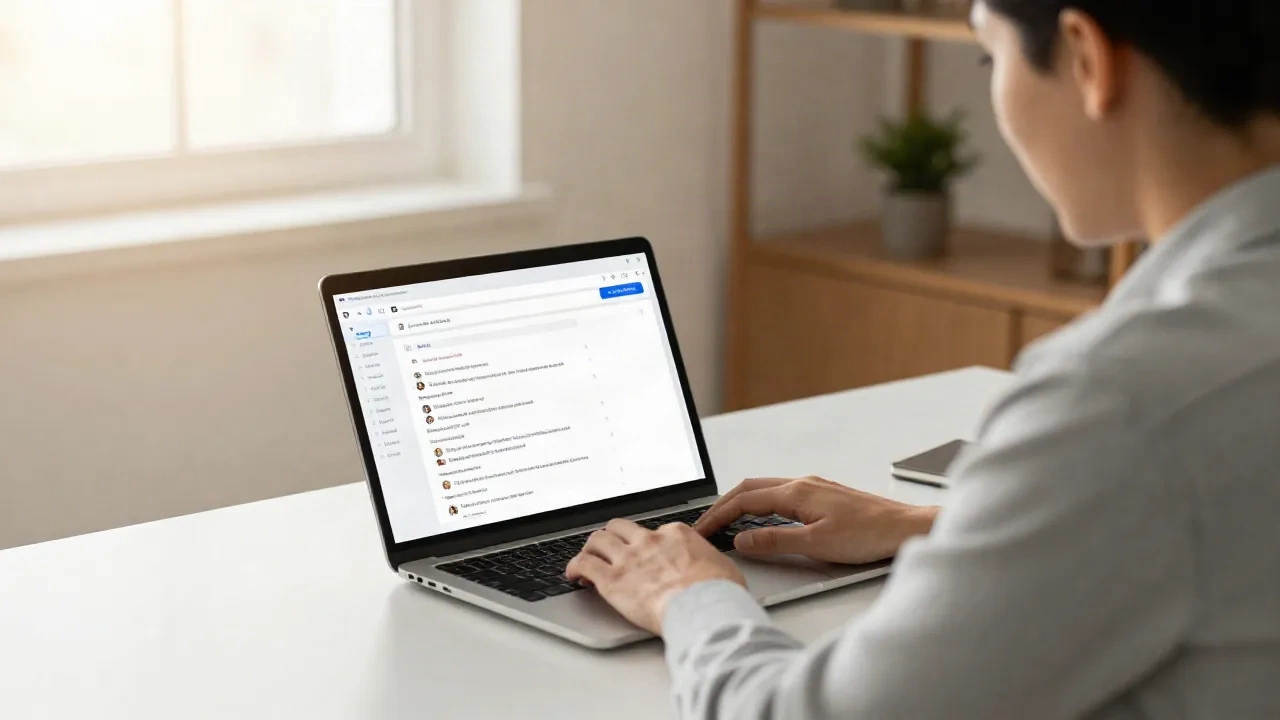 Ein Gründer reviewt KI-gestützte PR Pitch-Ergebnisse auf seinem Laptop