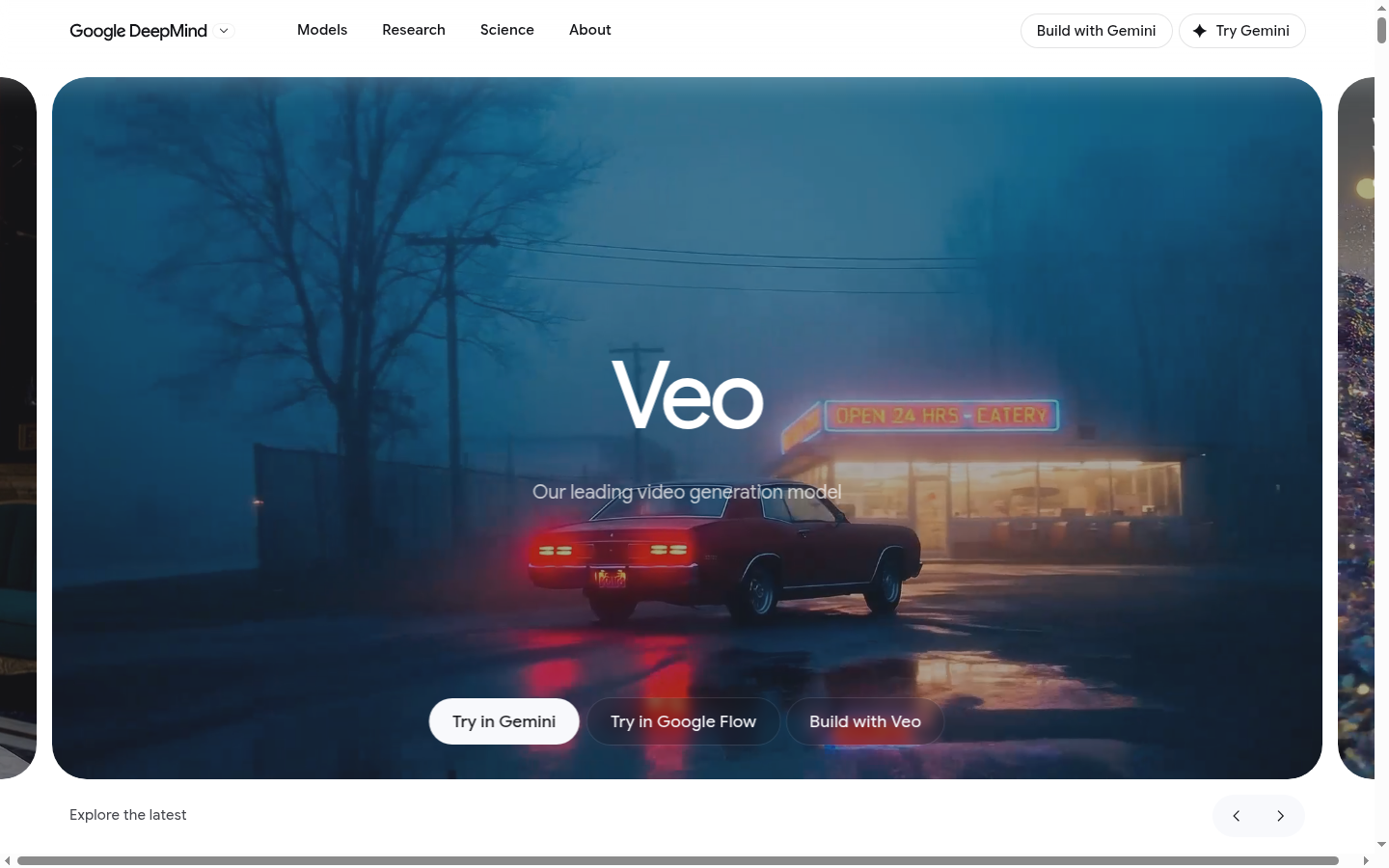 Captura de la web de Google Veo, el modelo de generación de vídeo Veo 3.1