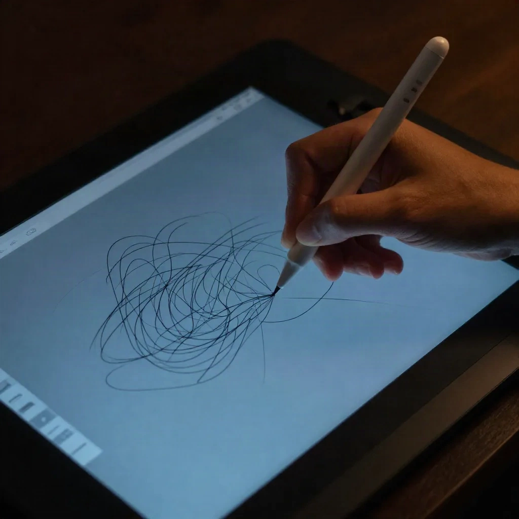 Designer traçant des chemins de mouvement avec un stylet sur tablette graphique