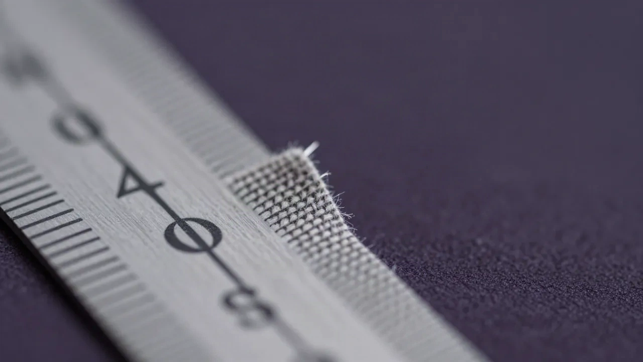 Macro shot of a metal ruler and fabric weave, half blurry and half razor sharp