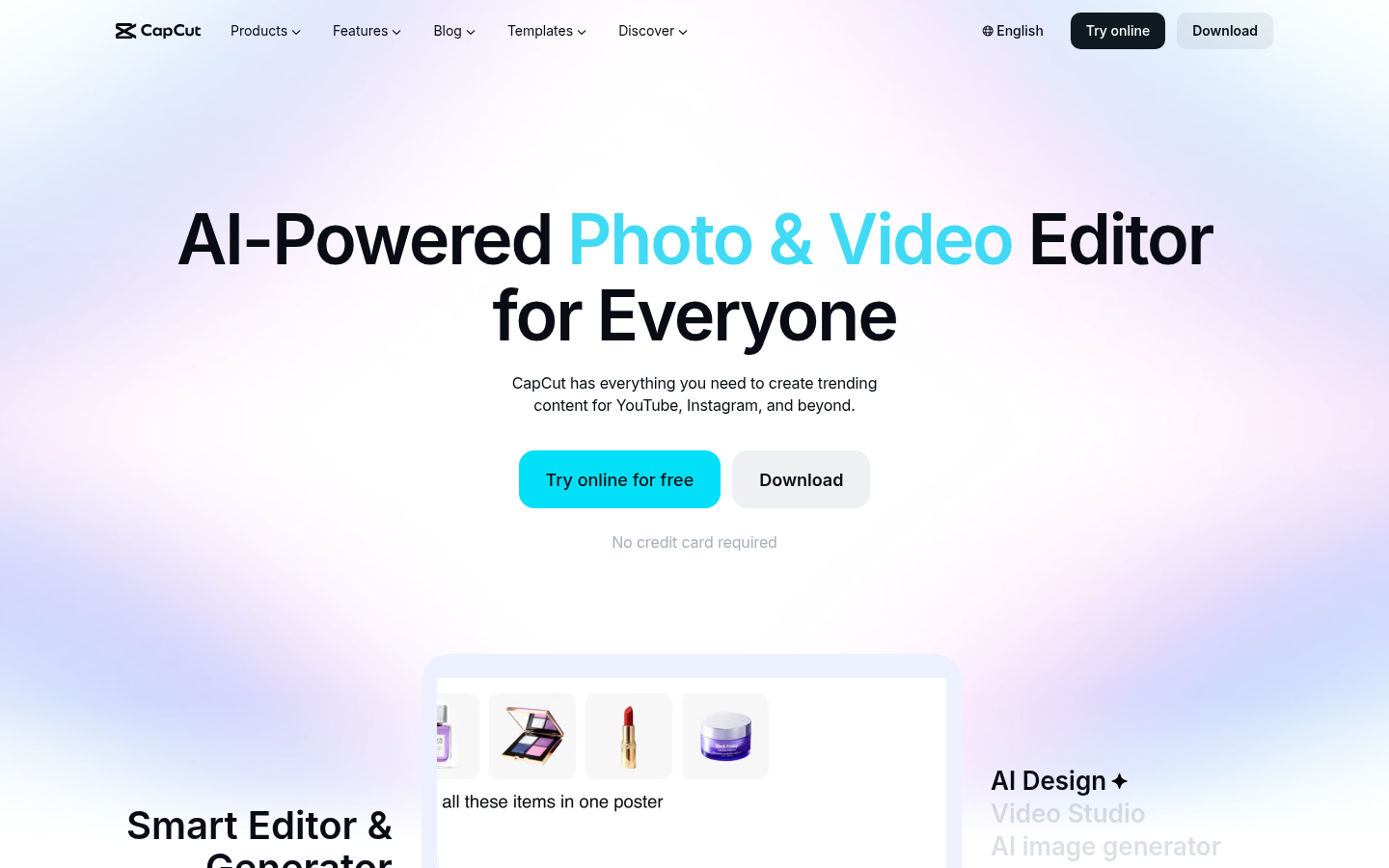 Screenshot della homepage di CapCut