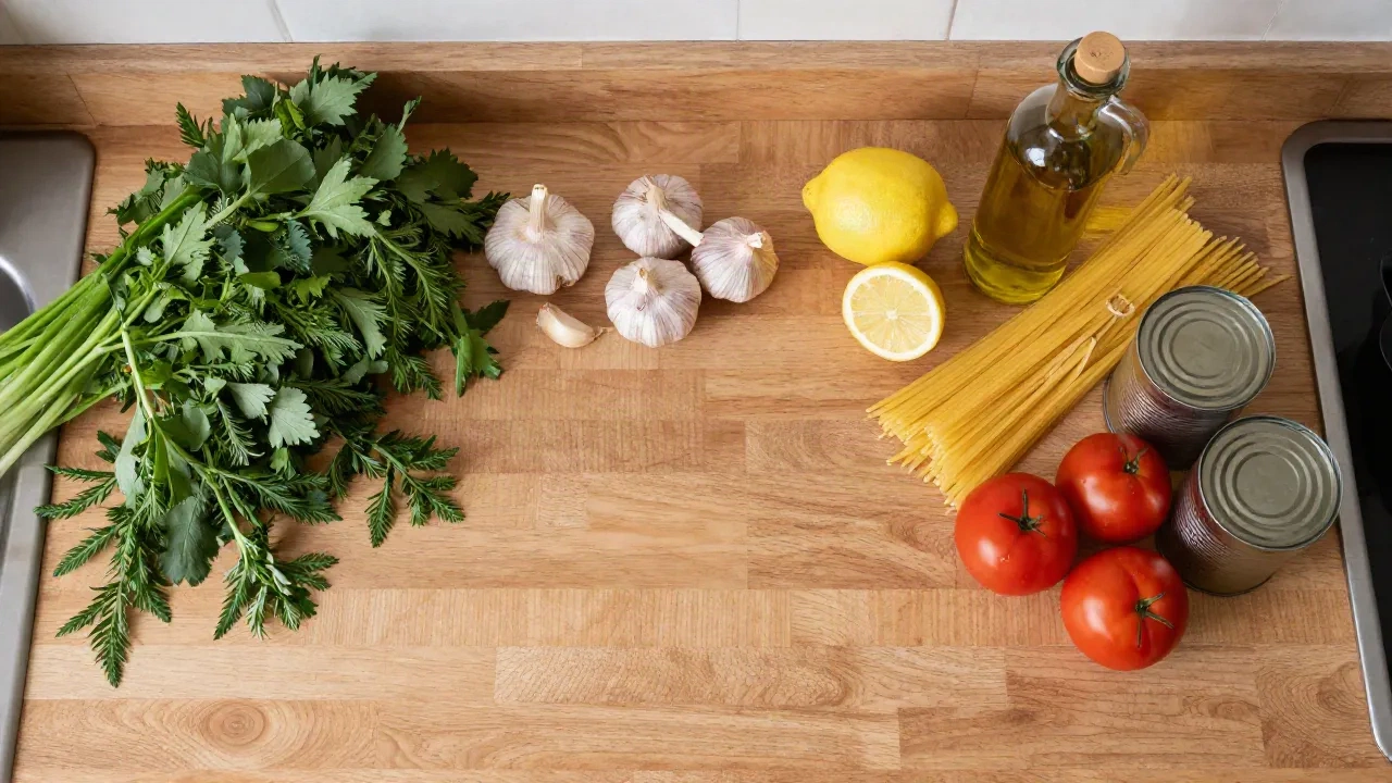 Kühlschrank mit frischen mediterranen Zutaten und Resten für das Abendessen
