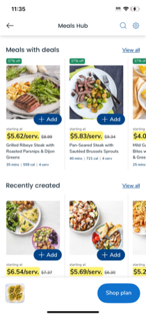 Écran de planification Meals Hub à l'intérieur d'une app Albertsons Companies