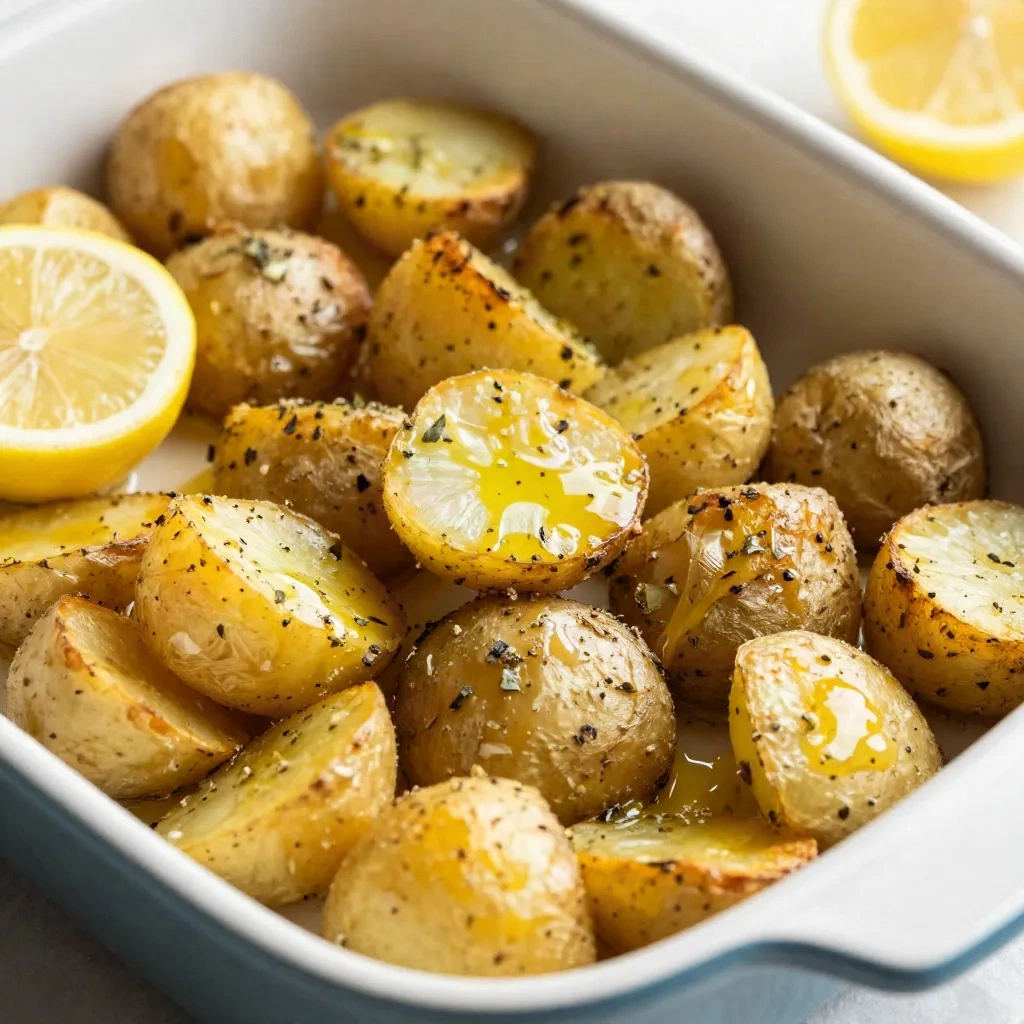 Pommes de terre grecques au citron et à l'origan dans un plat à four