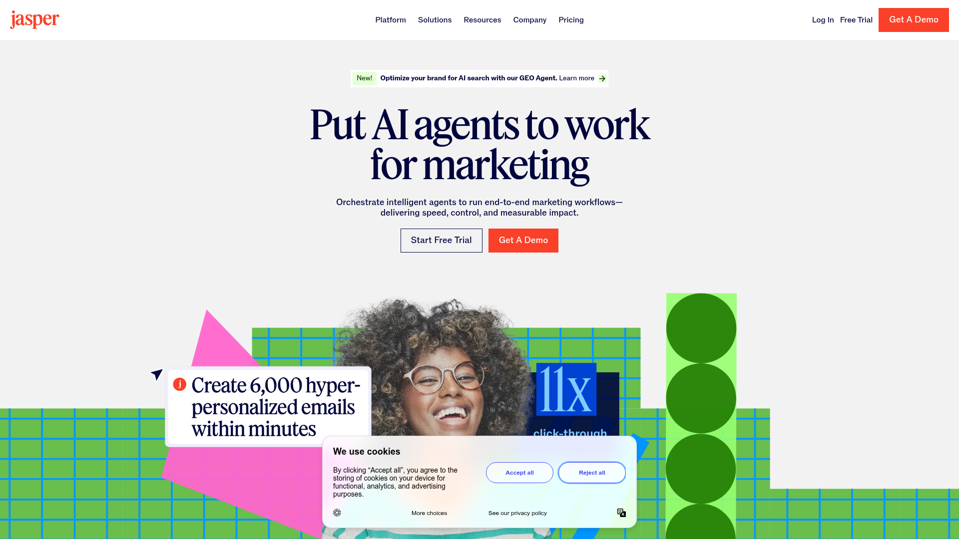 Jasper AI 홈페이지 스크린샷