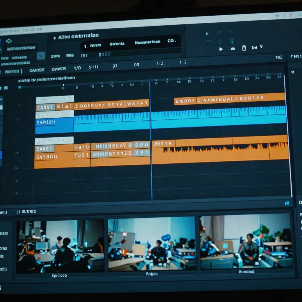 Timeline pengeditan video menampilkan dua trek audio untuk subtitle dan trek suara dubbing