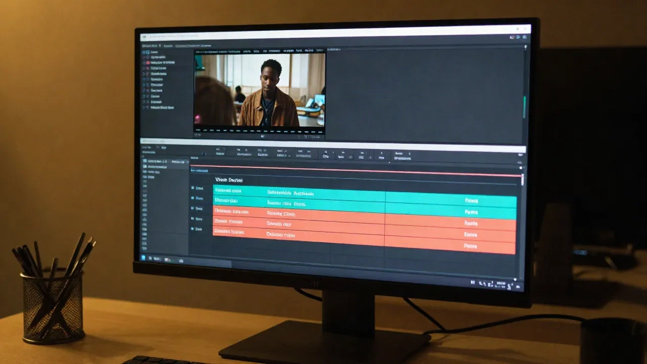 Deux pistes de sous-titres dans des langues différentes sur une timeline de montage vidéo