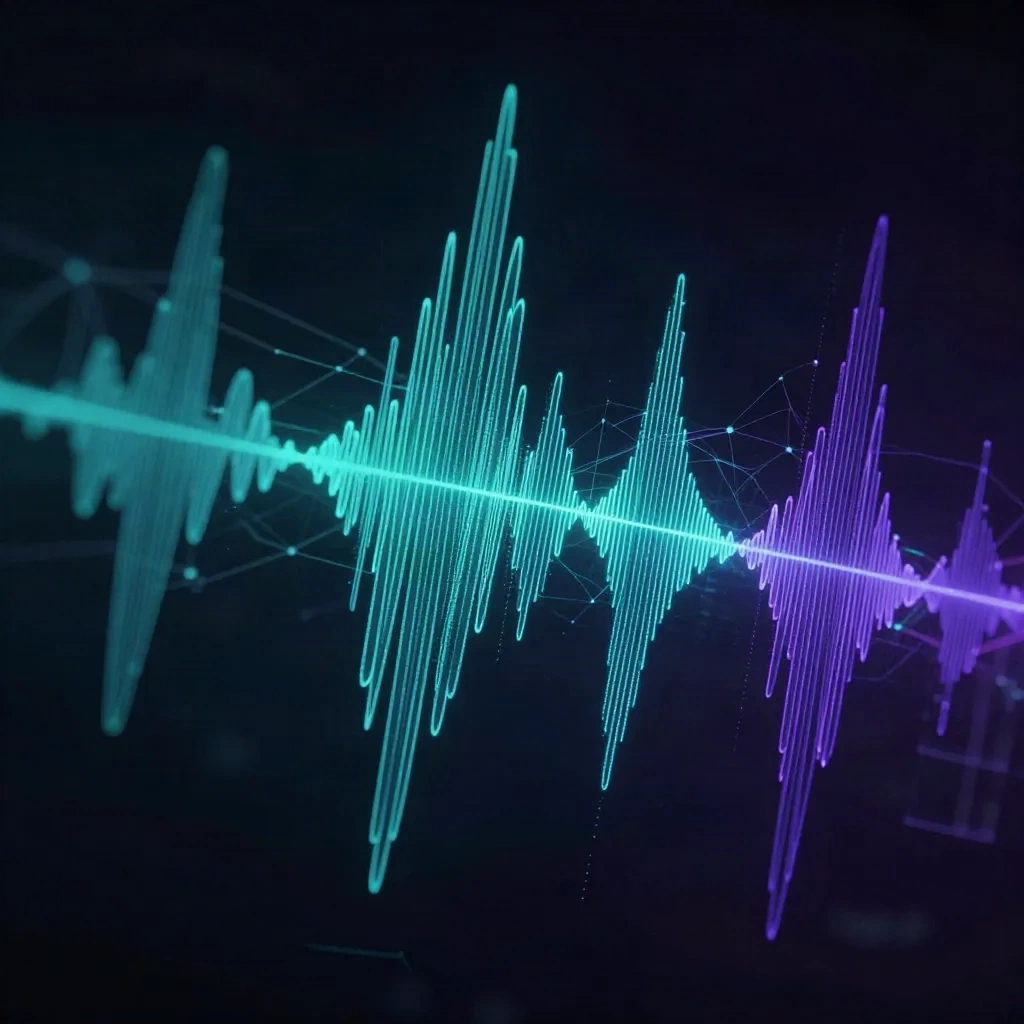 Abstract audio waveform neural network visualization for AI noise processing