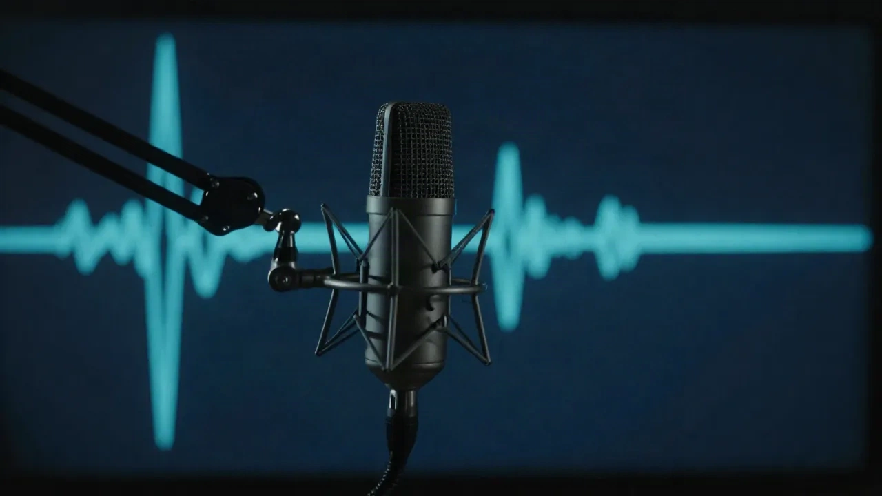 Studio-Mikrofon mit Audio-Wellenform-Visualisierung zur Behebung von dumpfem Audio