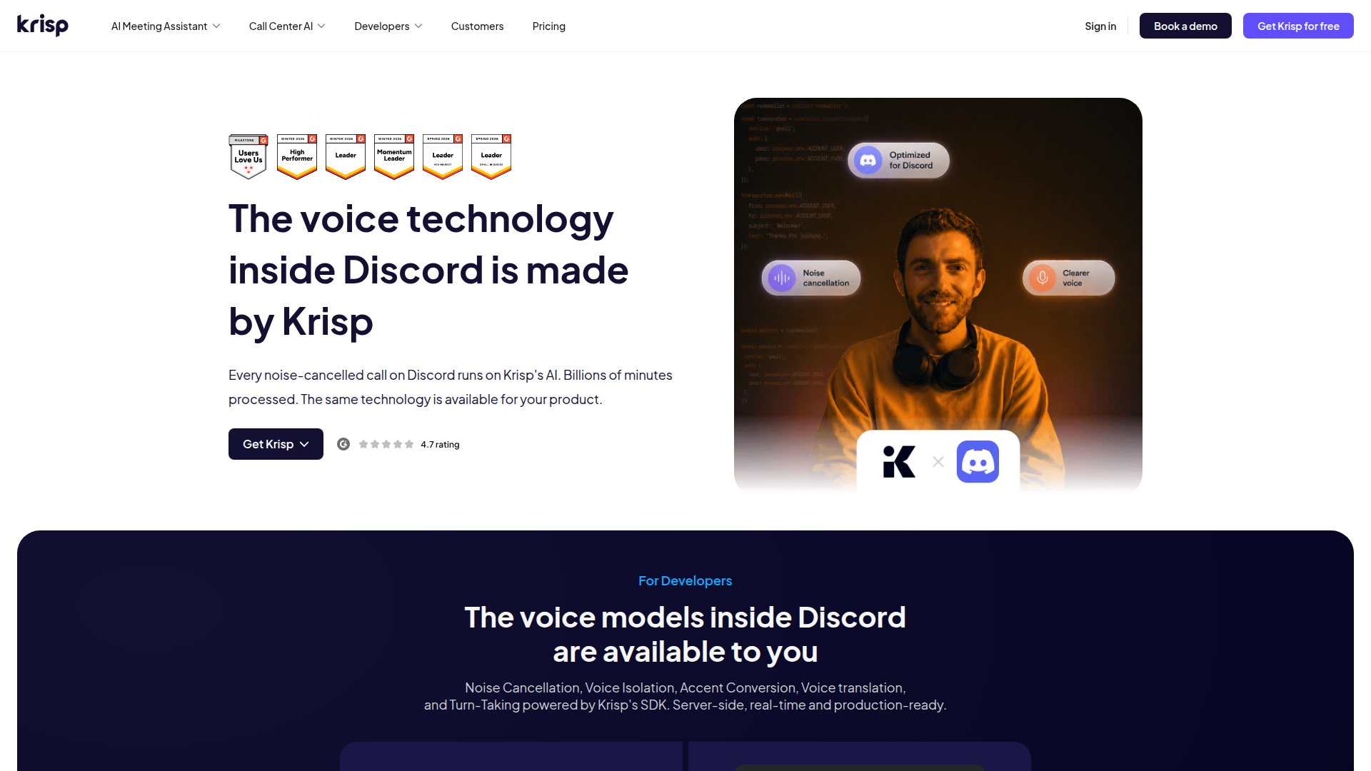 Krisp for Discord integration page