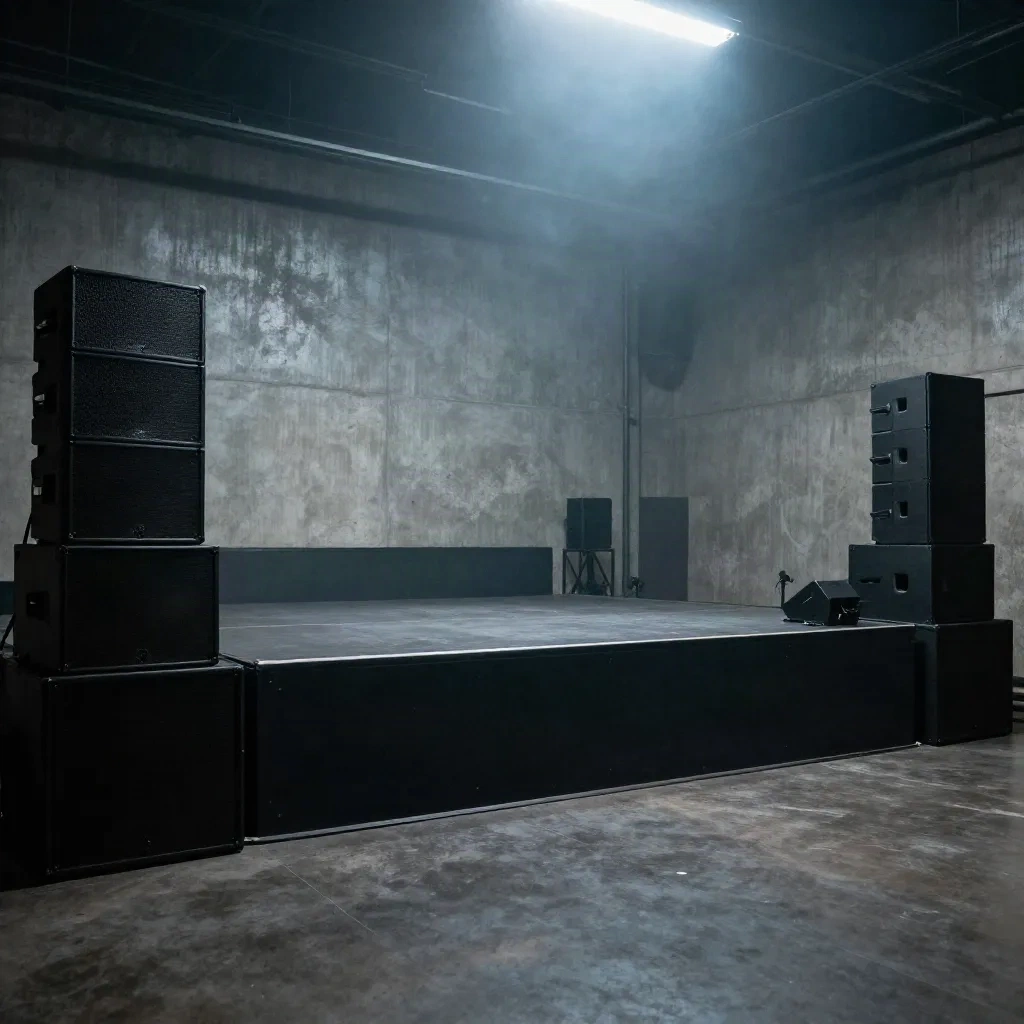 Empty club stage with speaker stacks during soundcheck