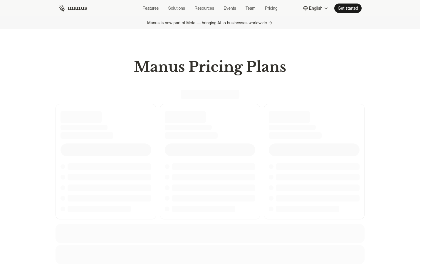Manus AI pricing page showing Free, Pro Entry, Pro Mid, Pro Top and Team tiers
