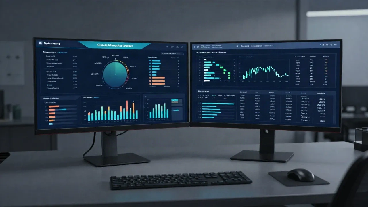 Marketing operations command center with AI research dashboard showing competitive intelligence data streams
