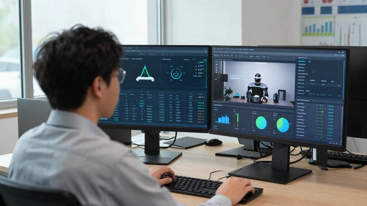 Ein Marketing-Operator an einem Mission-Control-Dashboard, der autonome Kampagnenleistung in Echtzeit überprüft