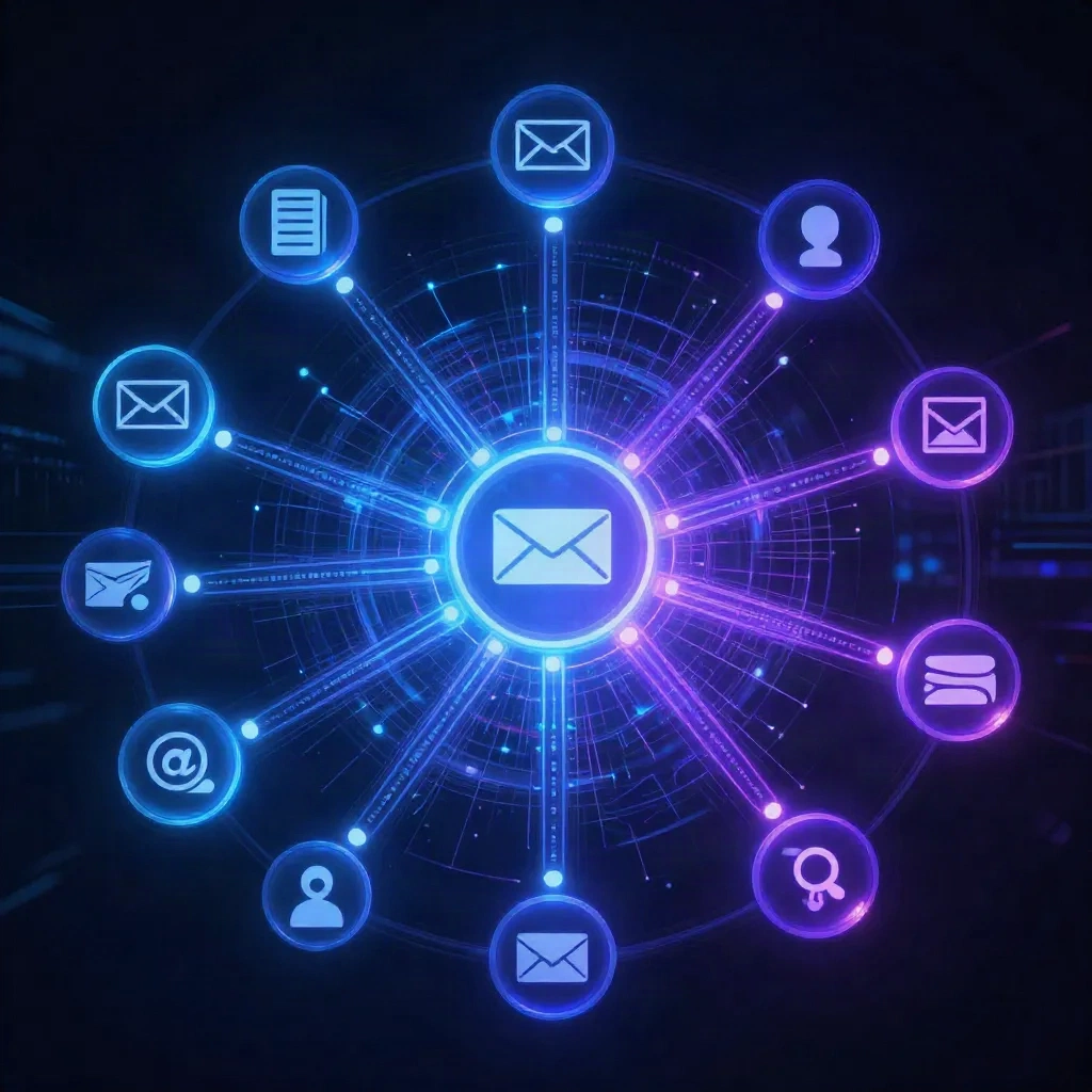Multi-channel marketing orchestratie met AI-agent datastromen die platforms verbinden