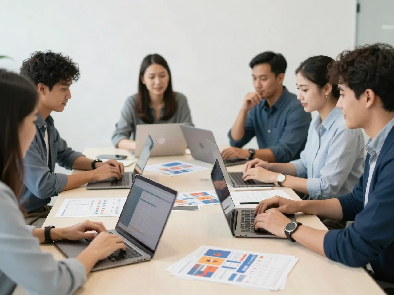 Marketing-Team bespricht Kampagnenpläne gemeinsam an einem Besprechungstisch