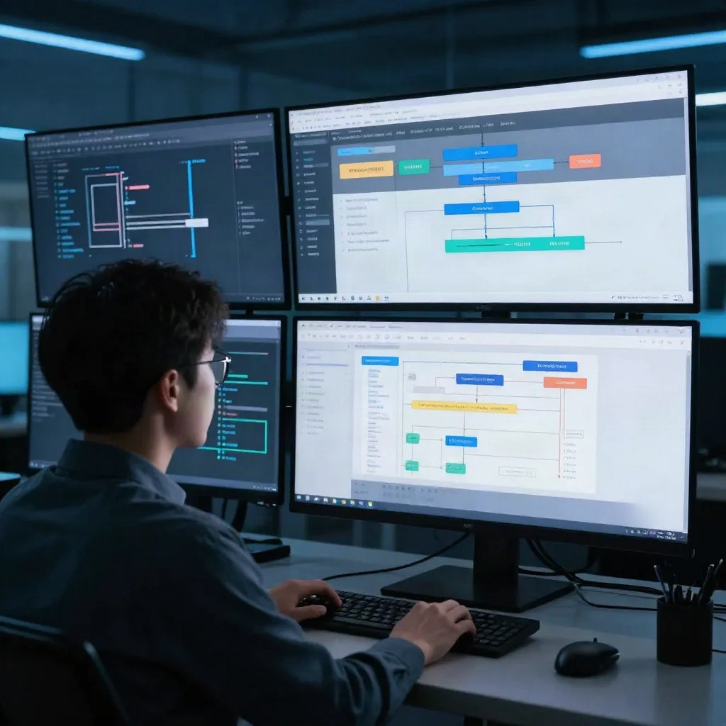 Software developer at terminal viewing deployment pipeline
