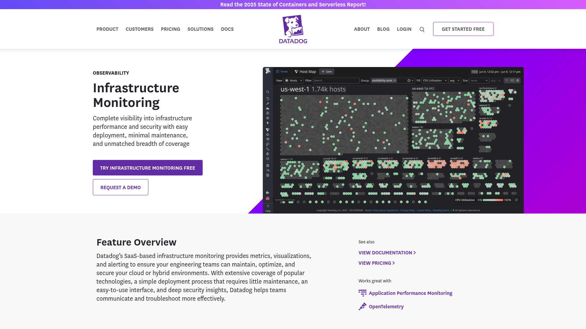 Datadog Infrastructure Monitoring host map showing thousands of hosts grouped by availability zone