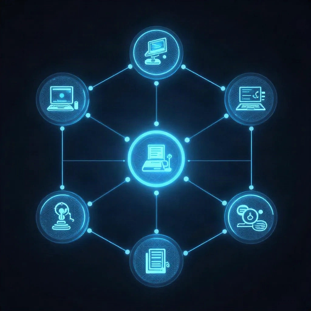 Abstract visualization of platform engineering microservices architecture