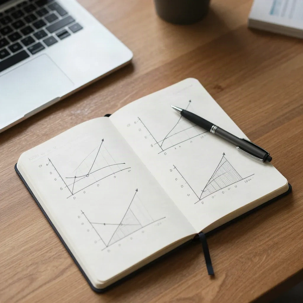 Notebook with hand-drawn trend charts for a team retrospective
