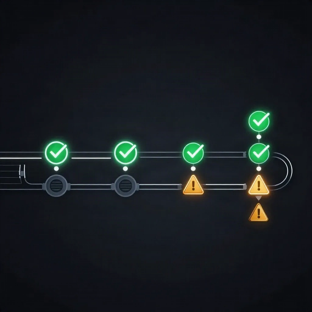 Software deployment pipeline with four stages and performance indicators