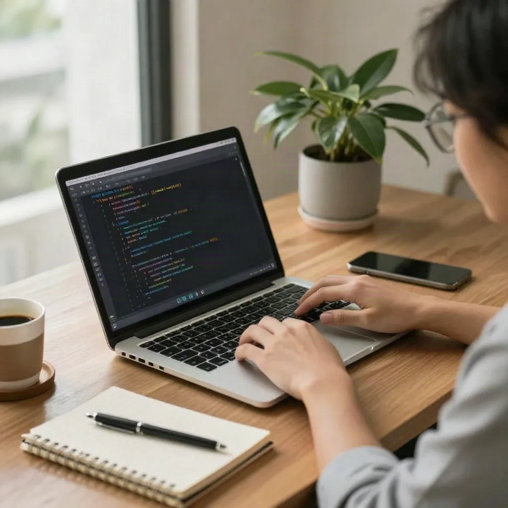 Entwickler überprüft und refaktoriert Code in einem ruhigen Home-Office