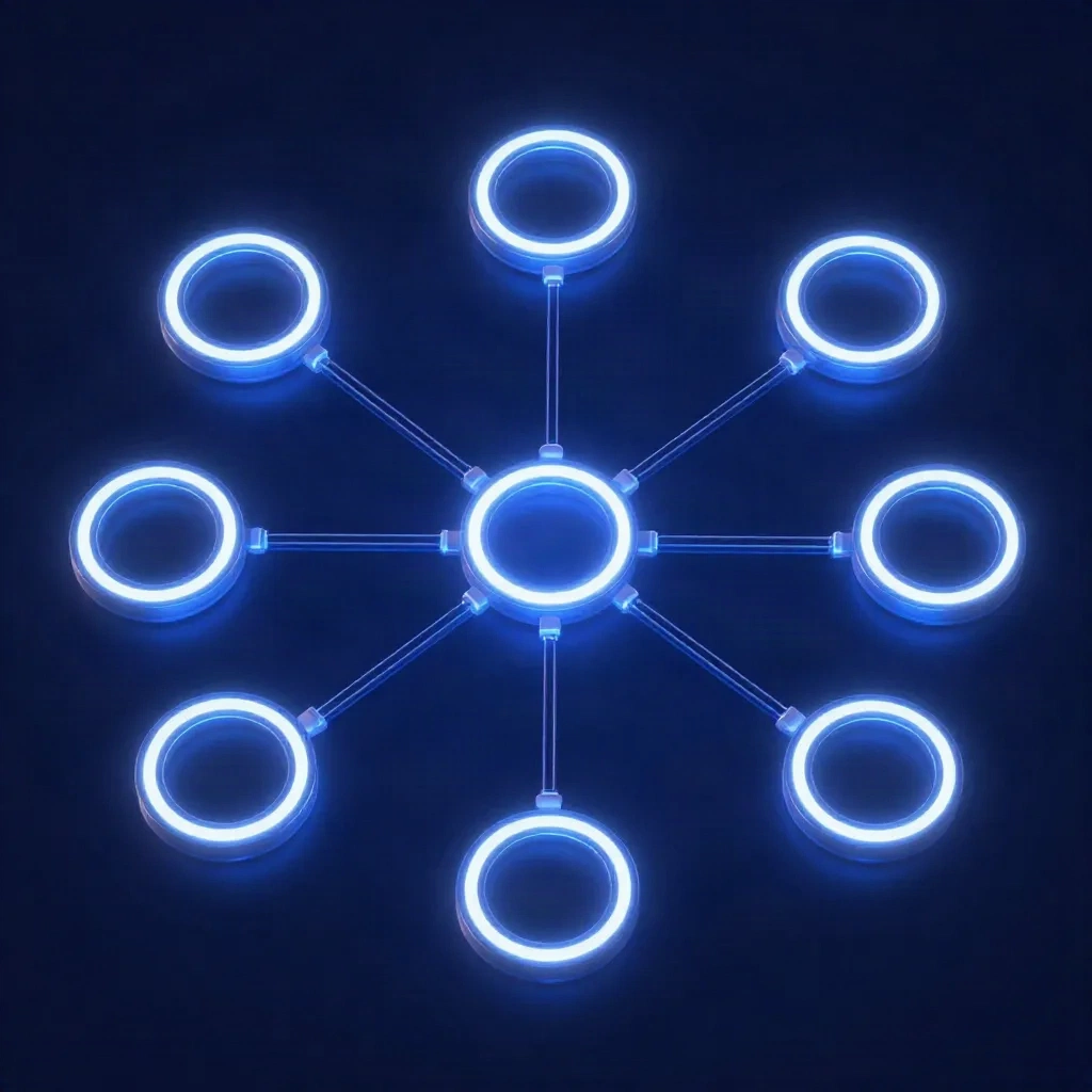 Visualisasi abstrak pipeline AI multi-agent dengan node pemrosesan yang terhubung