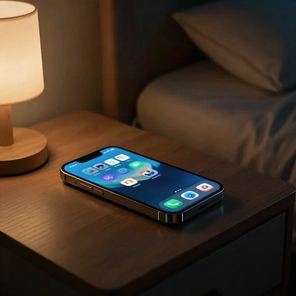 Telefono sul comodino che si illumina con un avviso notturno