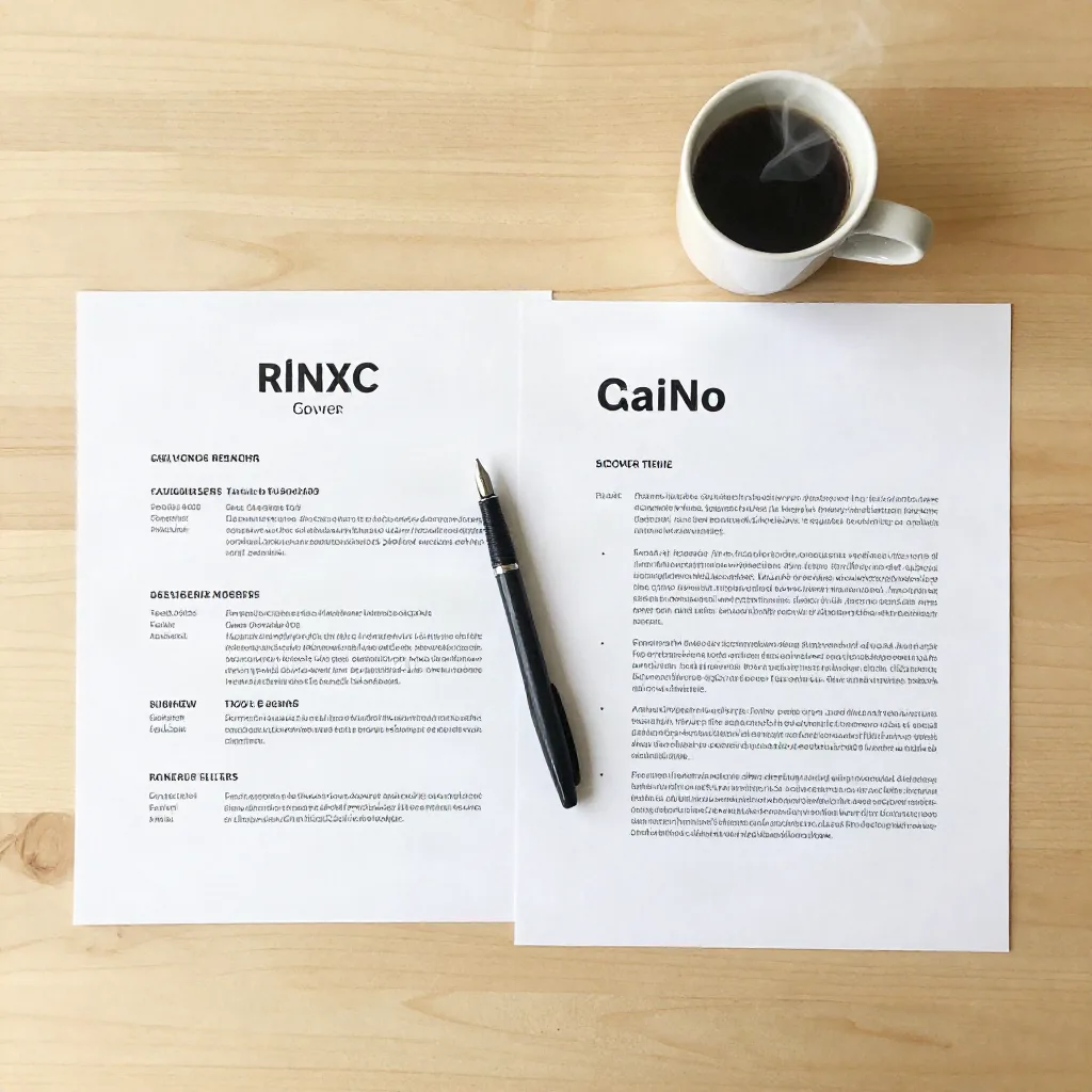 Printed resume and cover letter side by side on a desk with a pen and coffee