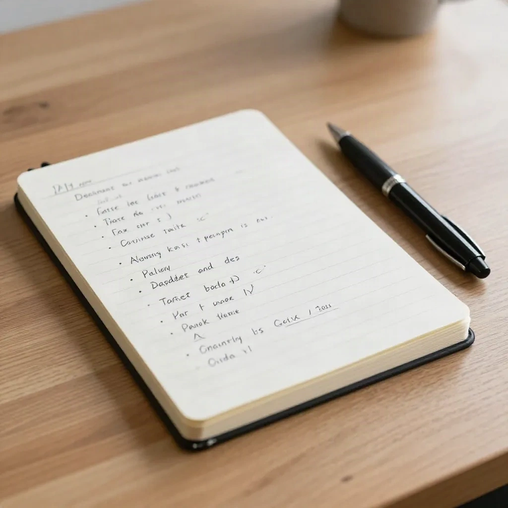 Open notebook with structured notes on a desk, preparing an interview answer