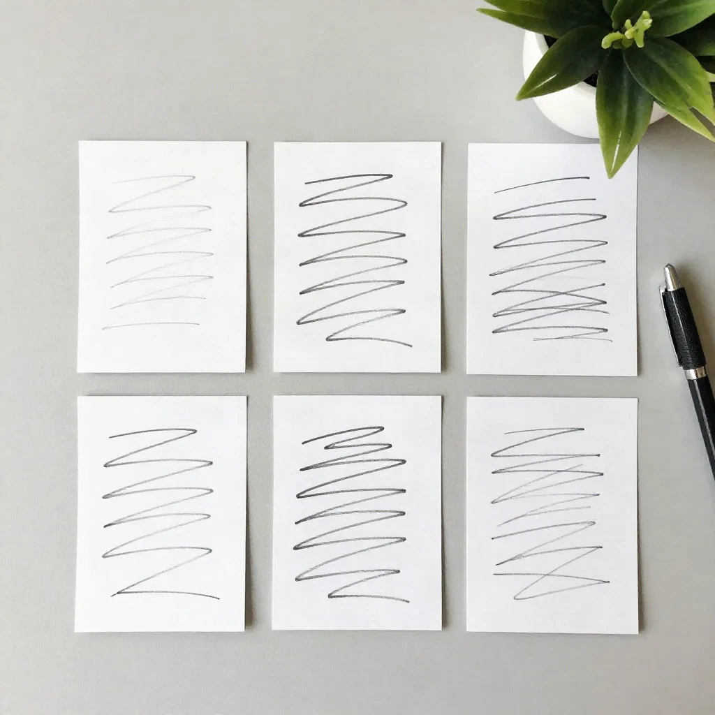 Index cards laid out in three columns while headline options are compared