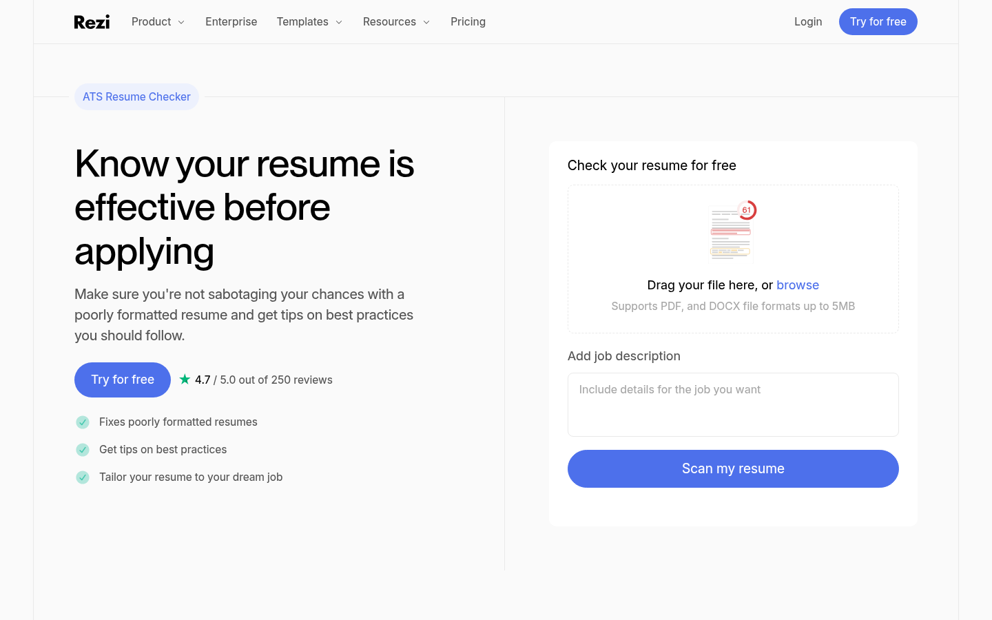 Free Rezi ATS checker