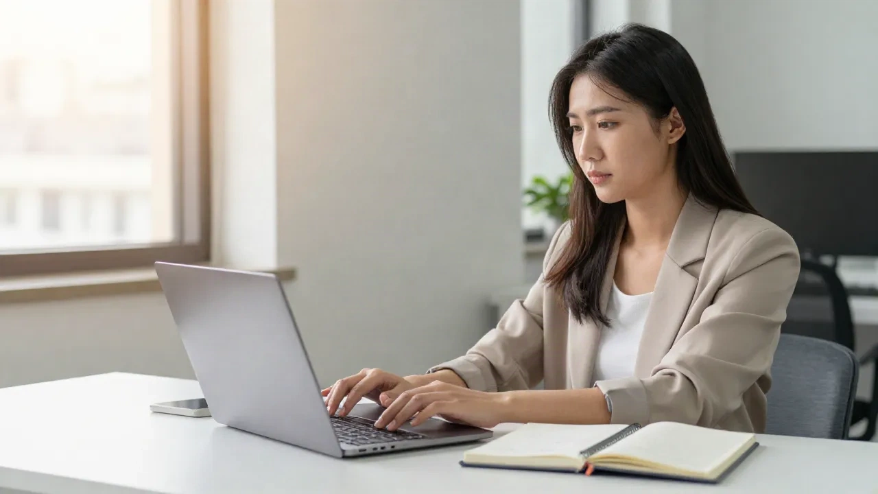 Guía de formato de carta de presentación, espacio de trabajo profesional limpio con laptop y notas
