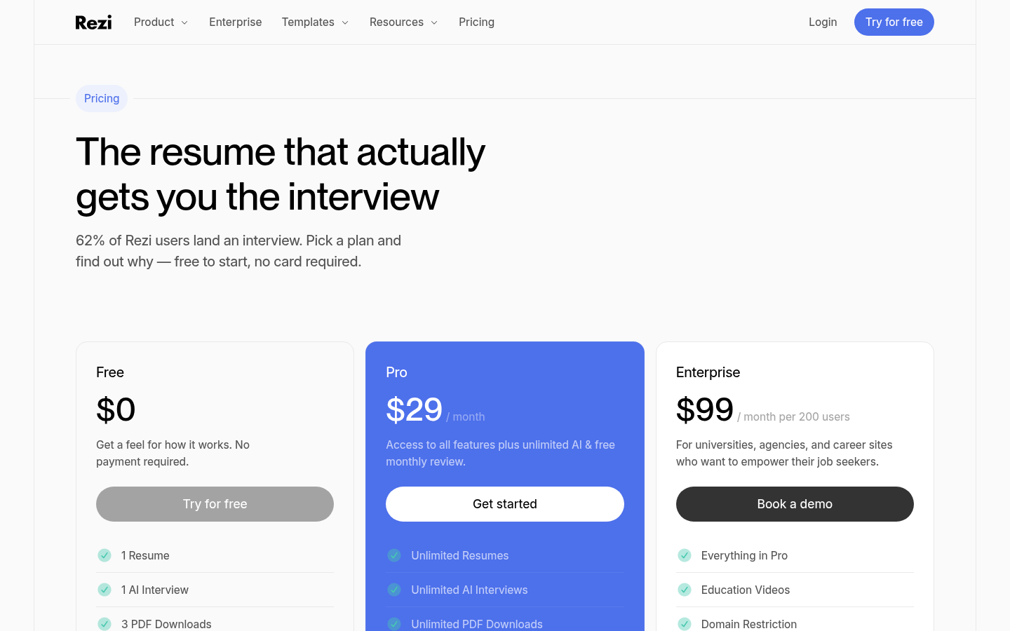 Rezi pricing